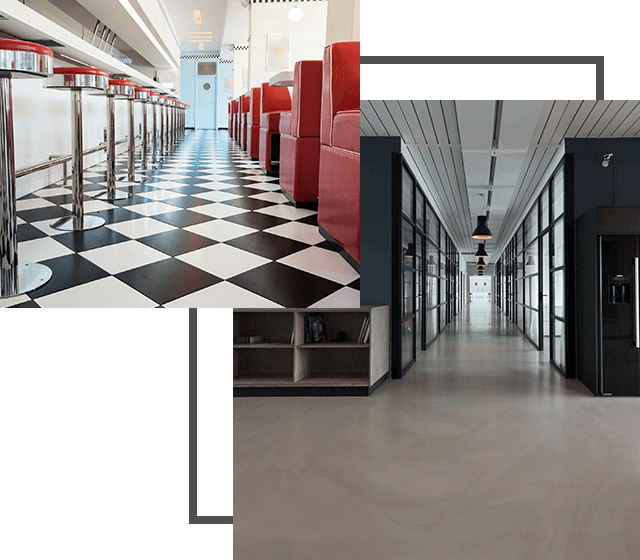 A black and white checkered floor in a restaurant.